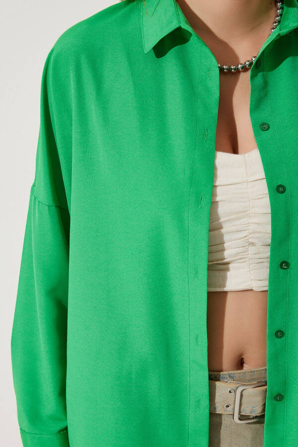 Women's Dark Green Oversize Long Basic Shirt DD00842 - 3