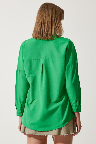 Women's Dark Green Oversize Long Basic Shirt DD00842 - 4