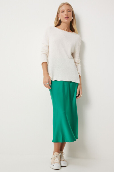 Women's Dark Green Satin Surface Skirt FN03361-Dark G 