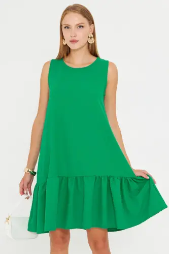 Women's Dark Green Sleeveless Ruffled Dress ARM-18Y001156-Dark Green - 2