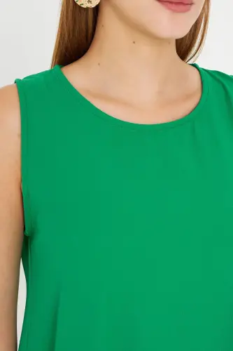 Women's Dark Green Sleeveless Ruffled Dress ARM-18Y001156-Dark Green - 3