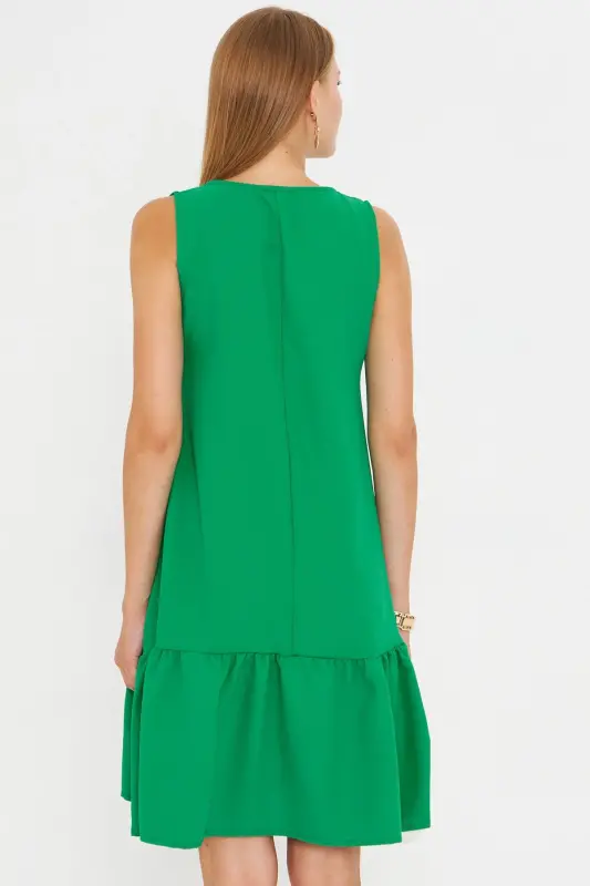 Women's Dark Green Sleeveless Ruffled Dress ARM-18Y001156-Dark Green - 4