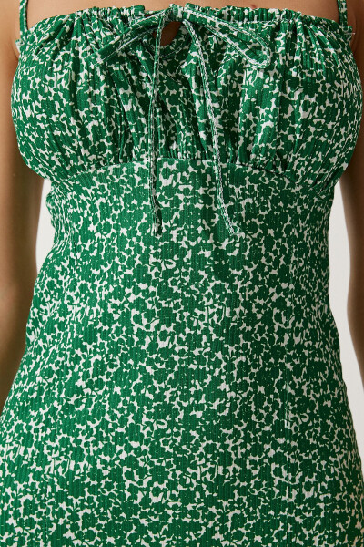 Women's Dark Green White Floral Slit Summer Knit Dress CI00029 - 5