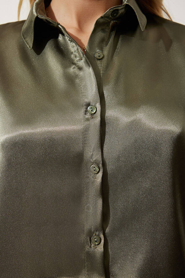 Women's Dark Khaki Lightweight Draped Satin Shirt DD00990 - 4