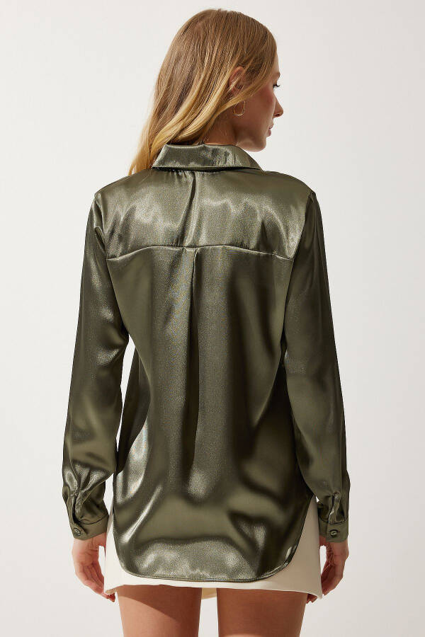 Women's Dark Khaki Lightweight Draped Satin Shirt DD00990 - 5