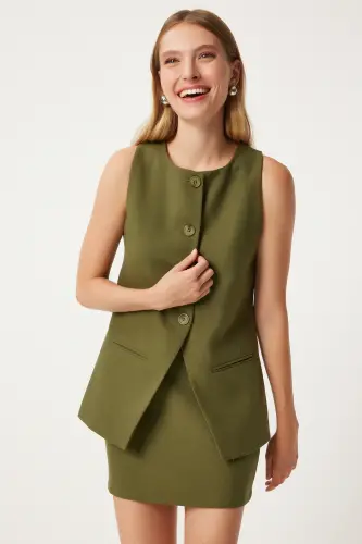 Women's Dark Khaki Mini Woven Skirt FN03240-Dark Khaki - 3