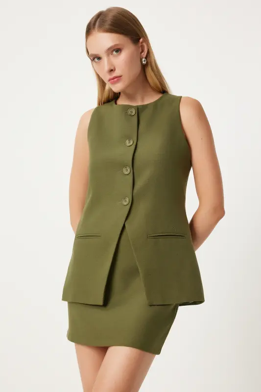 Women's Dark Khaki Mini Woven Skirt FN03240-Dark Khaki - 4