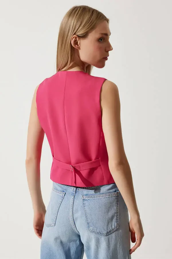 Women's Dark Pink Bodycon Short Knitted Vest TO00048 - 4