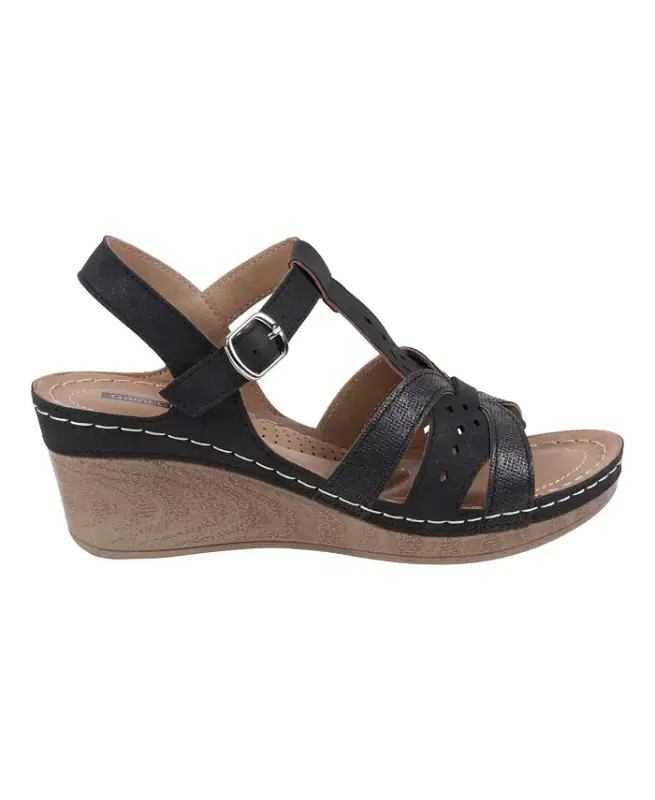 Women's Darry Perforated T-Strap Slingback Wedge Sandals-Black - 2