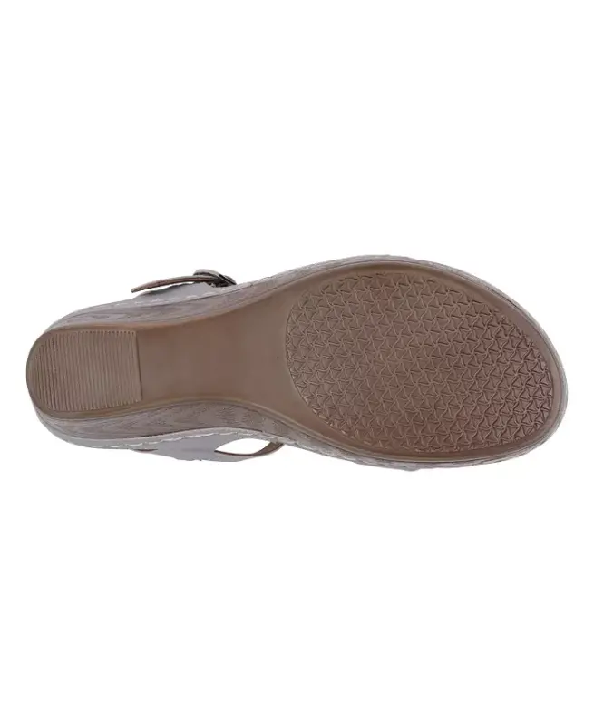 Women's Darry Perforated T-Strap Slingback Wedge Sandals-Silver - 5