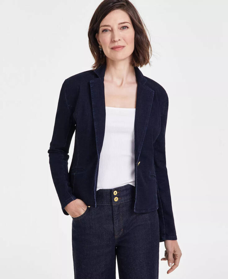 Women's Denim Blazer, Created for Modazone Dark Indigo - 1