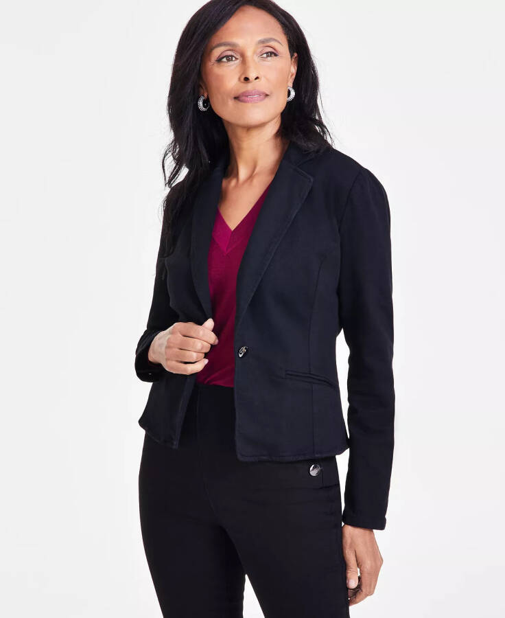 Women's Denim Blazer, Created for Modazone Deep Black - 1