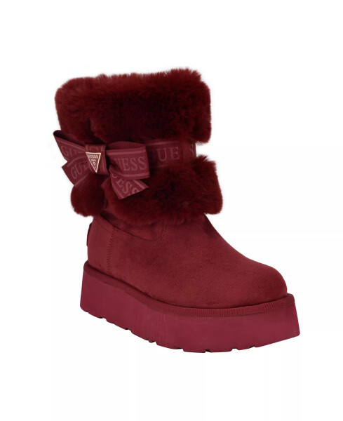 Women's Denla Cold Weather Faux Fur Cozy Booties Dark Red - 1