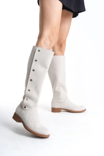 Women's designer suede boots with buttons. - SHOESERS