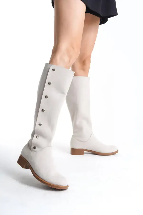 Women's designer suede boots with buttons. - 1