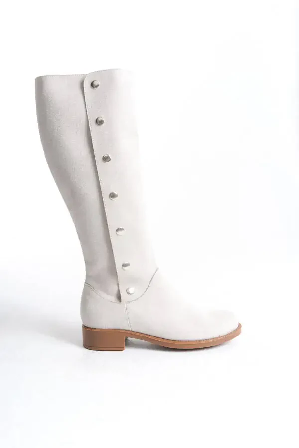 Women's designer suede boots with buttons. - 2