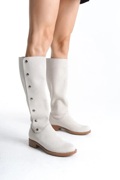 Women's designer suede boots with buttons. - 3