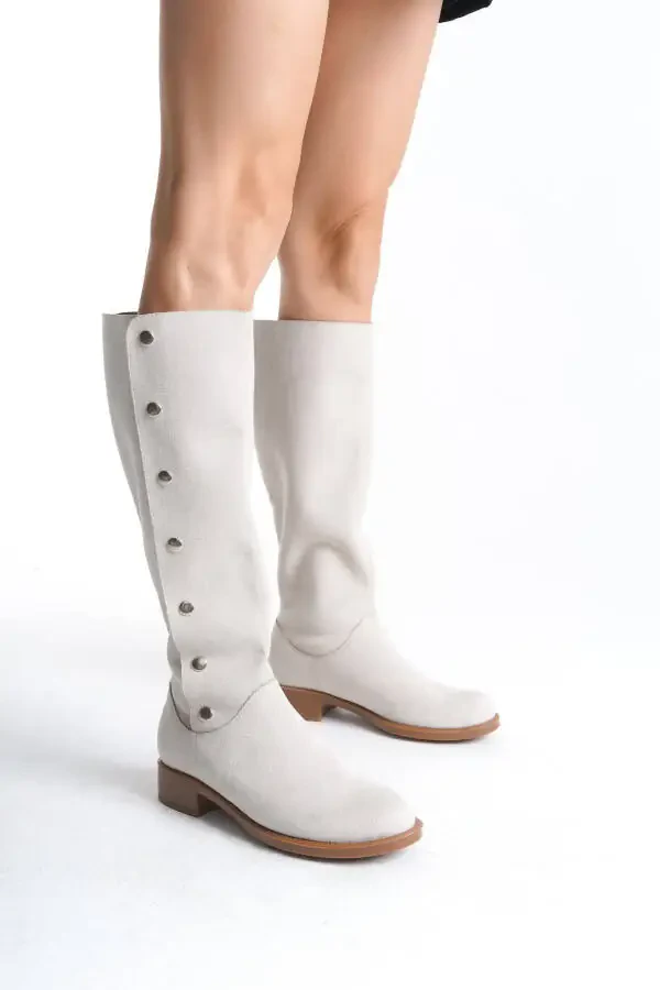 Women's designer suede boots with buttons. - 3