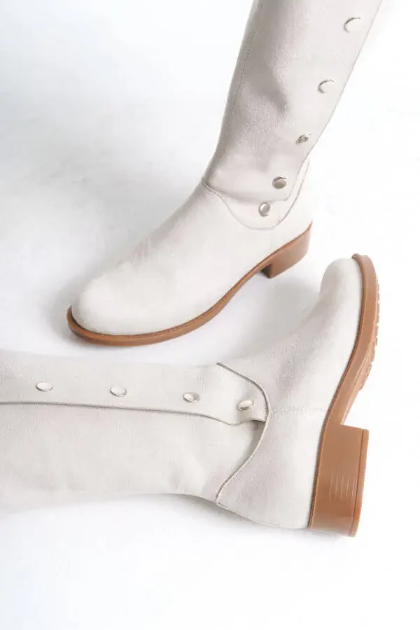 Women's designer suede boots with buttons. - 4