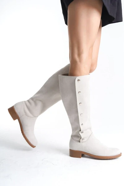 Women's designer suede boots with buttons. - 5