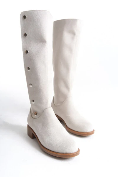 Women's designer suede boots with buttons. - 6