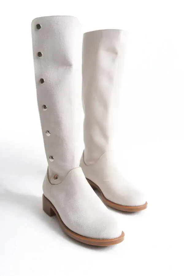 Women's designer suede boots with buttons. - 6