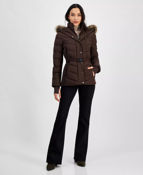 Womens Detail Back Hooded Puffer Coat, Created for Modazone Chocolate - 1