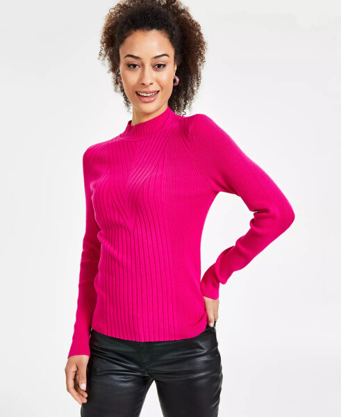 Women's Detail Ribbed Mock Neck Sweater, Created for Modazone Pink Tutu - 1