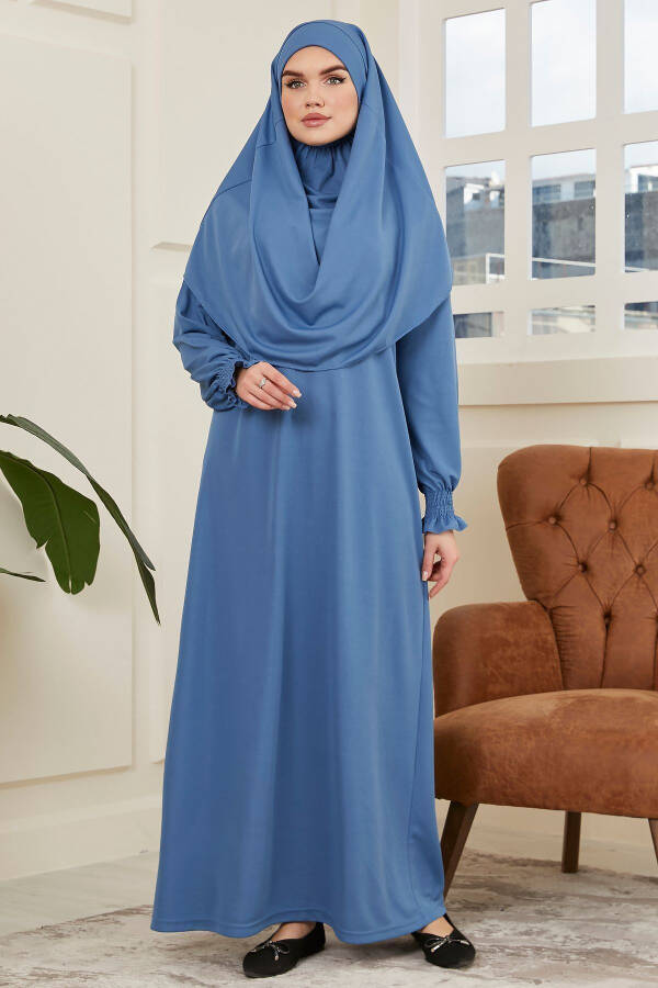 Women's Detailed Sleeve Prayer Dress Single Piece Self-Covered - 2