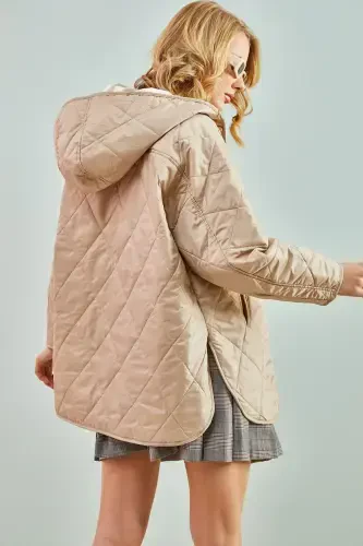 Women's Diamond Pattern Quilted Jacket-Beige - 5