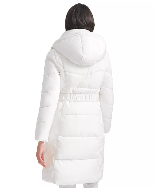 Women's Diamond Quilted Side Belted Hooded Puffer Coat Warm Cream - 2