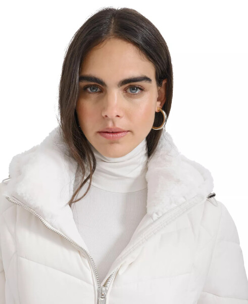 Women's Diamond Quilted Side Belted Hooded Puffer Coat Warm Cream - 7