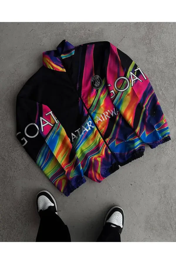 Women's Digital Printed Multicolor Windbreaker Raincoat - 1