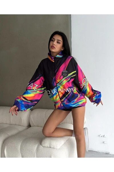 Women's Digital Printed Multicolor Windbreaker Raincoat - 2