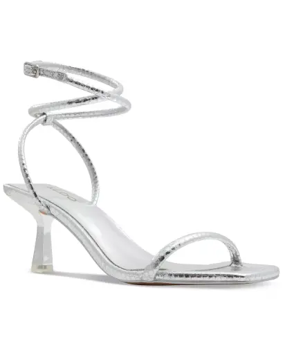Women's Dime Strappy Ankle Wrap Dress Sandals-Silver Snake Emblem - 7