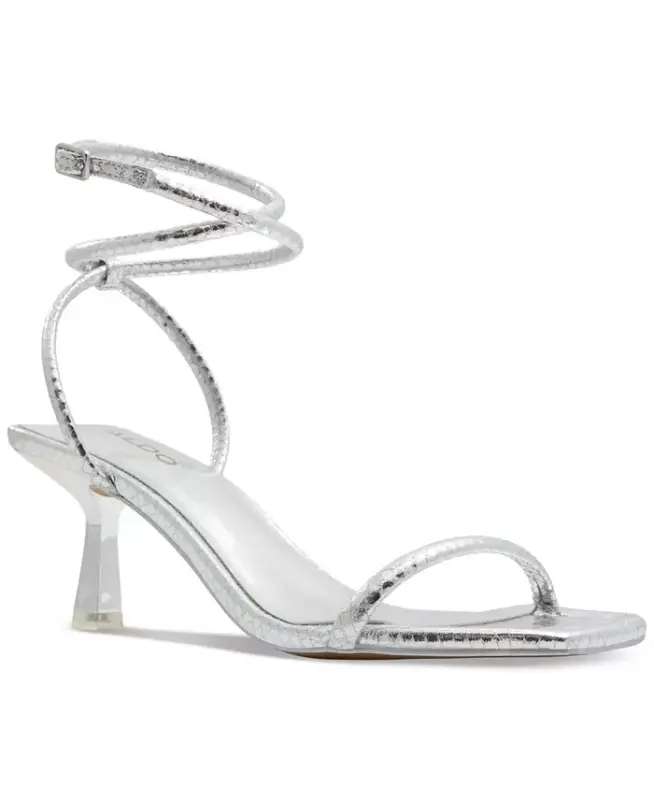 Women's Dime Strappy Ankle Wrap Dress Sandals-Silver Snake Emblem - ALDO