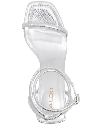 Women's Dime Strappy Ankle Wrap Dress Sandals-Silver Snake Emblem - 4