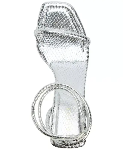 Women's Dime Strappy Ankle Wrap Dress Sandals-Silver Snake Emblem - 7
