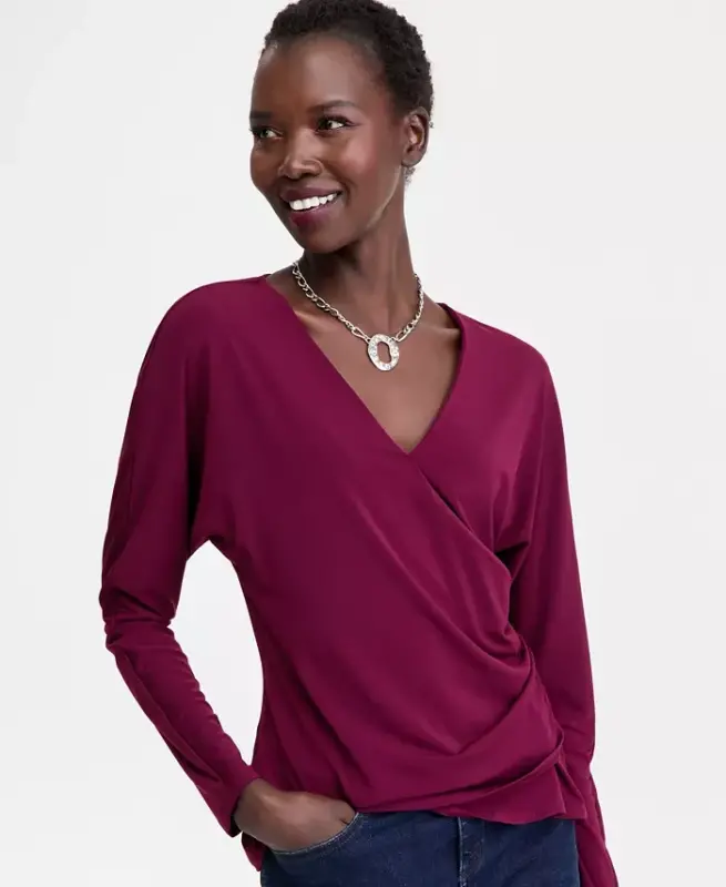 Women's Dolman-Sleeve Top, Exclusively at Modazone - New Maroon - 2