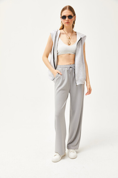 Women's Dolphin Gray Pocket Soft Modal Palazzo Sweatpants ESH-00000068 - 2