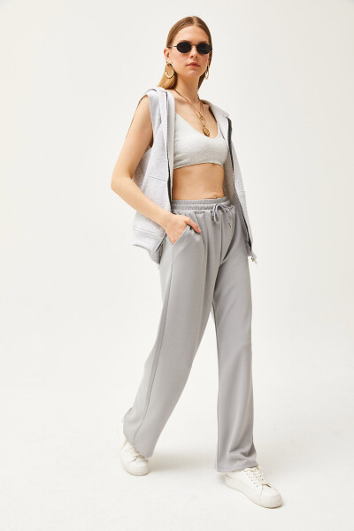 Women's Dolphin Gray Pocket Soft Modal Palazzo Sweatpants ESH-00000068 - 3