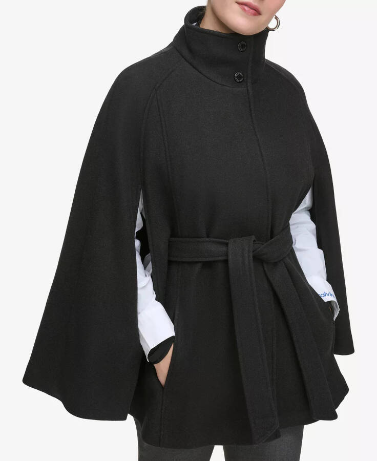 Womens Double-Breasted Cape Coat Black - 1