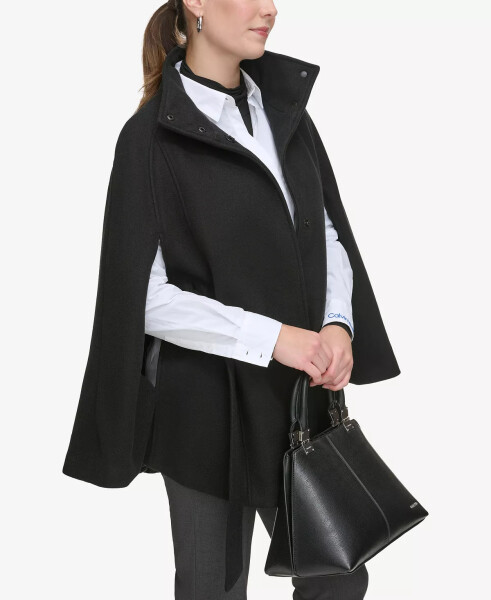 Womens Double-Breasted Cape Coat Black - 3