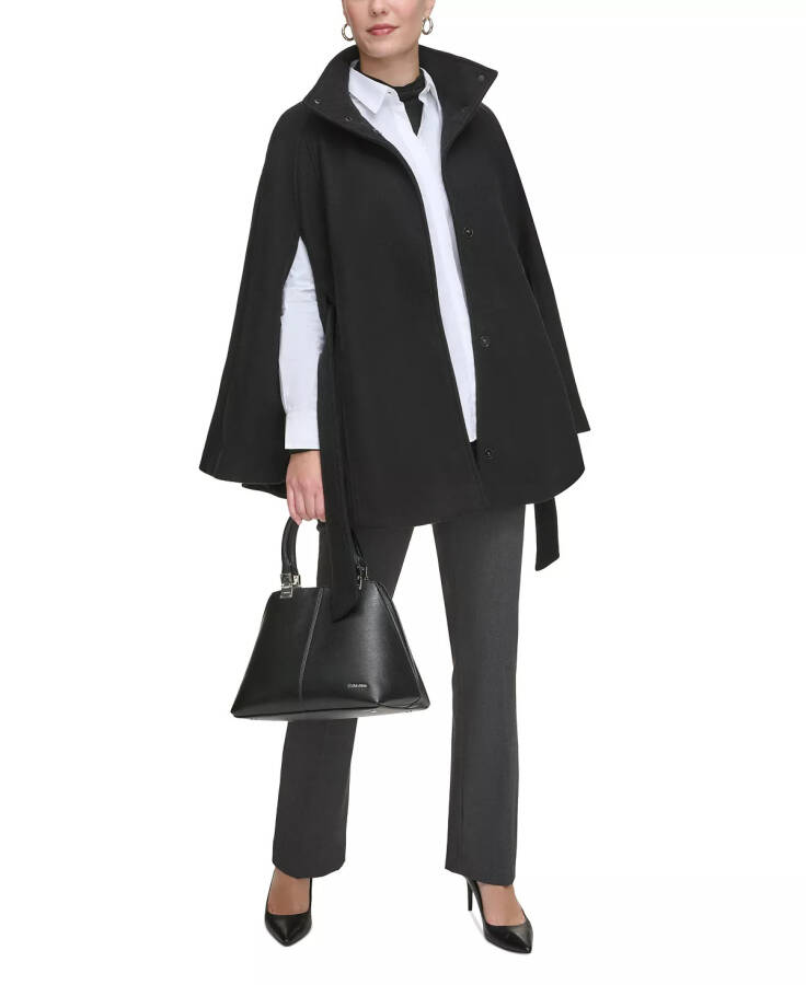 Womens Double-Breasted Cape Coat Black - 7