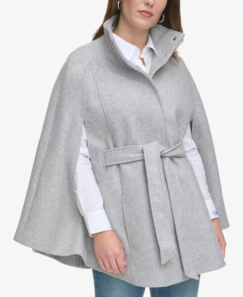 Womens Double-Breasted Cape Coat Light Grey Melange - 1