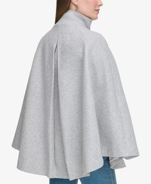 Womens Double-Breasted Cape Coat Light Grey Melange - 2