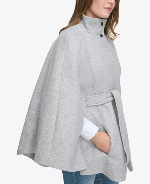 Womens Double-Breasted Cape Coat Light Grey Melange - 3