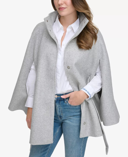 Womens Double-Breasted Cape Coat Light Grey Melange - 5