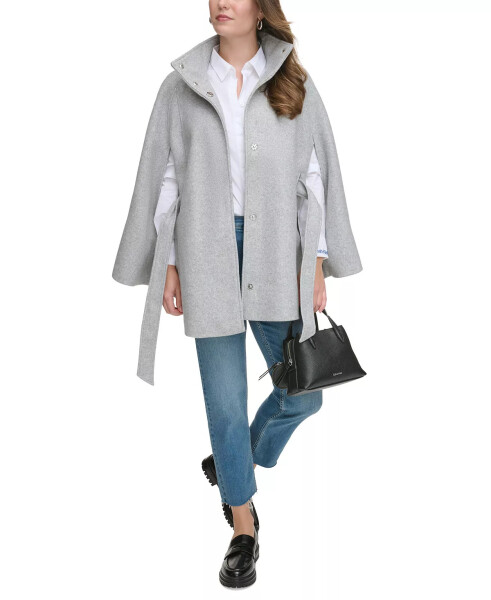 Womens Double-Breasted Cape Coat Light Grey Melange - 6