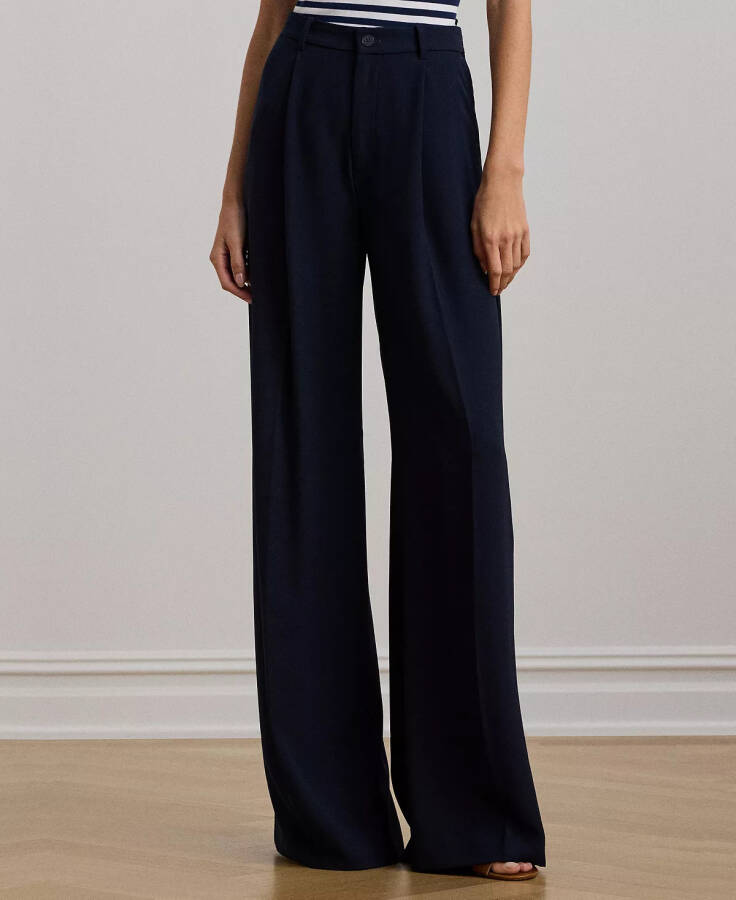 Women's Double-Faced Georgette Wide-Leg Pants, Regular & Petite Lauren Navy - 1